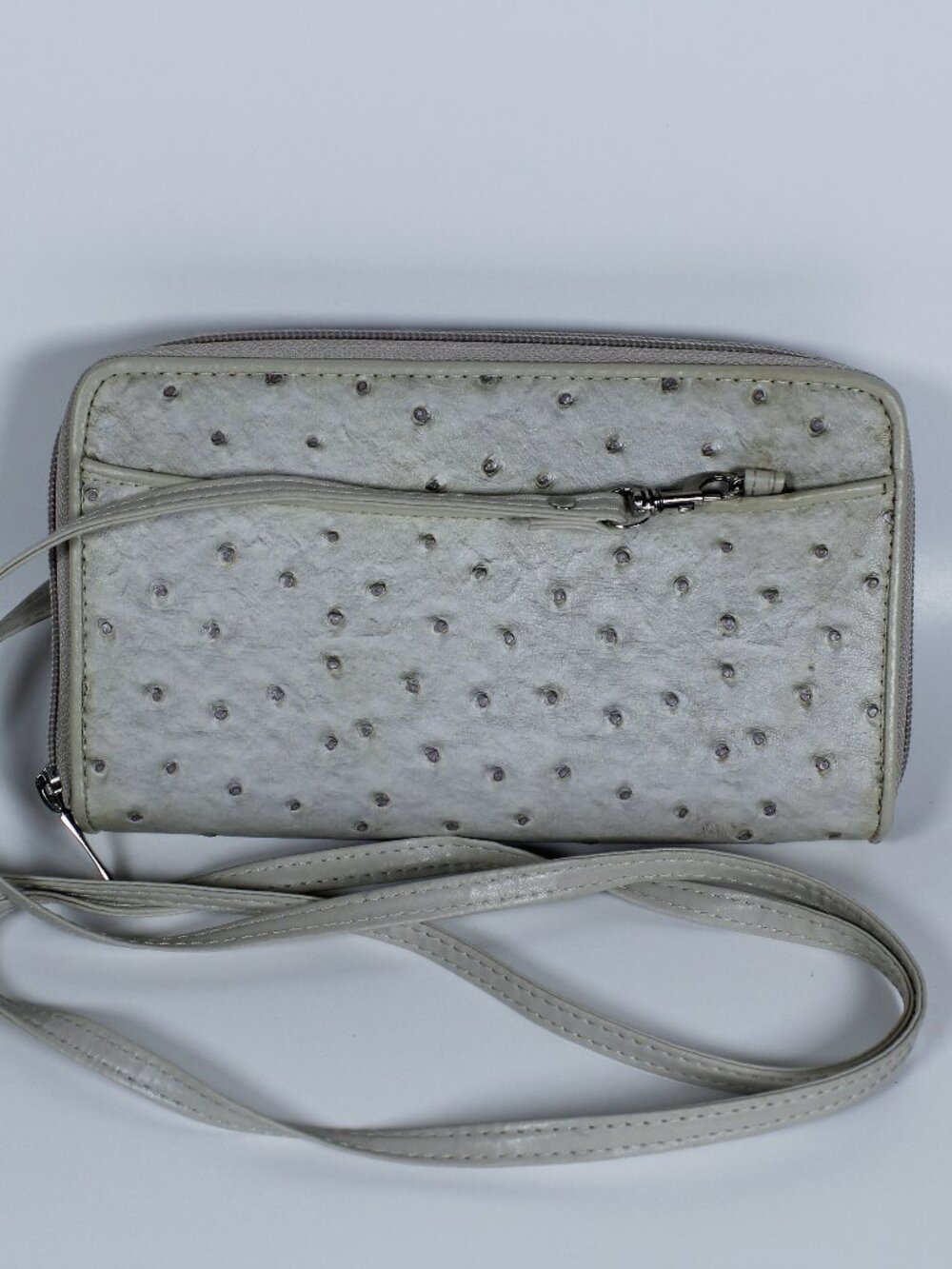 Roberta Viviani‎ Crossbody Wallet - Grey Ostrich-Effect Finish
